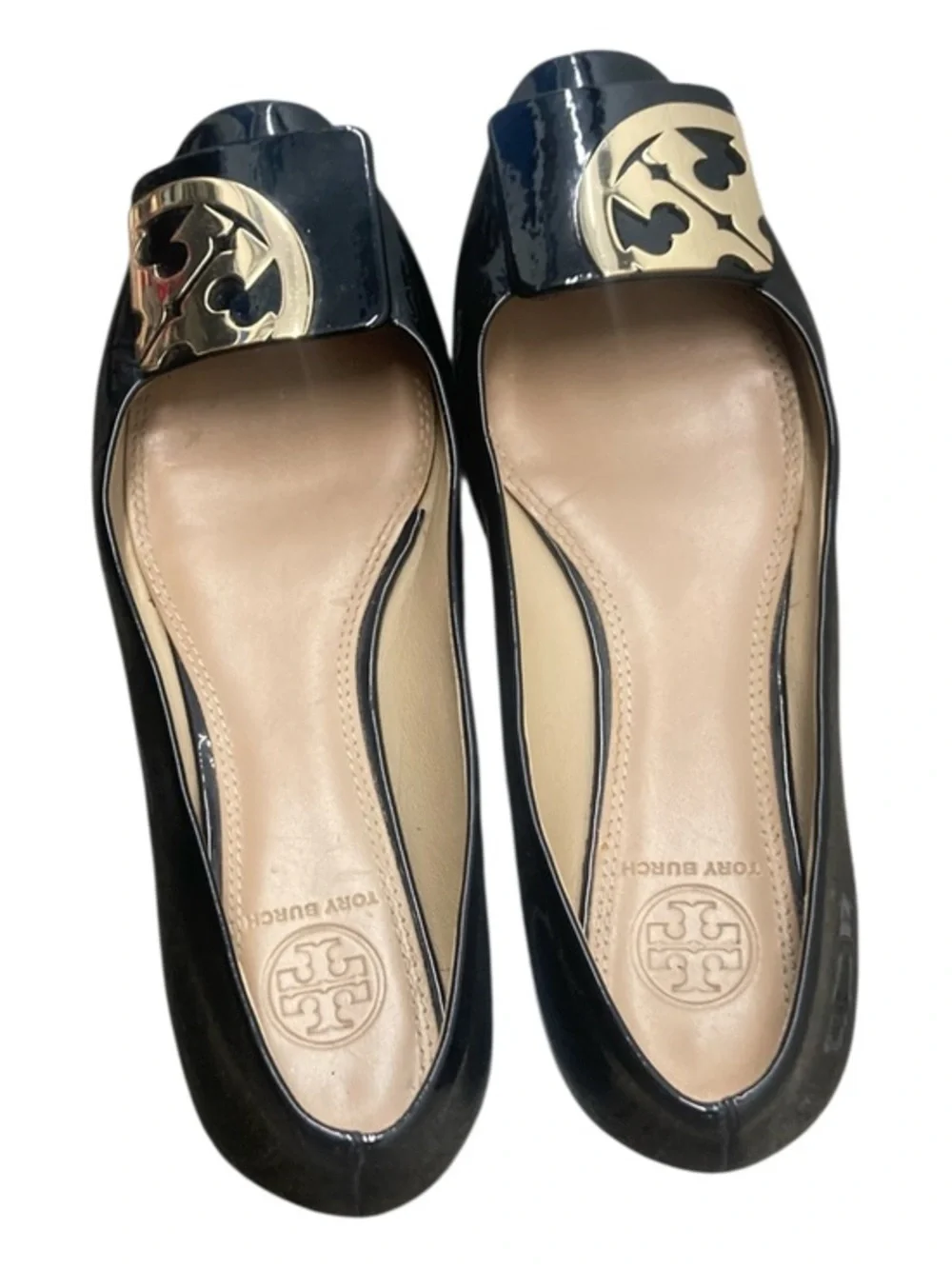 Tory Burch Black Patent Logo Cap-Toe Flats size 6.5 excellent condition